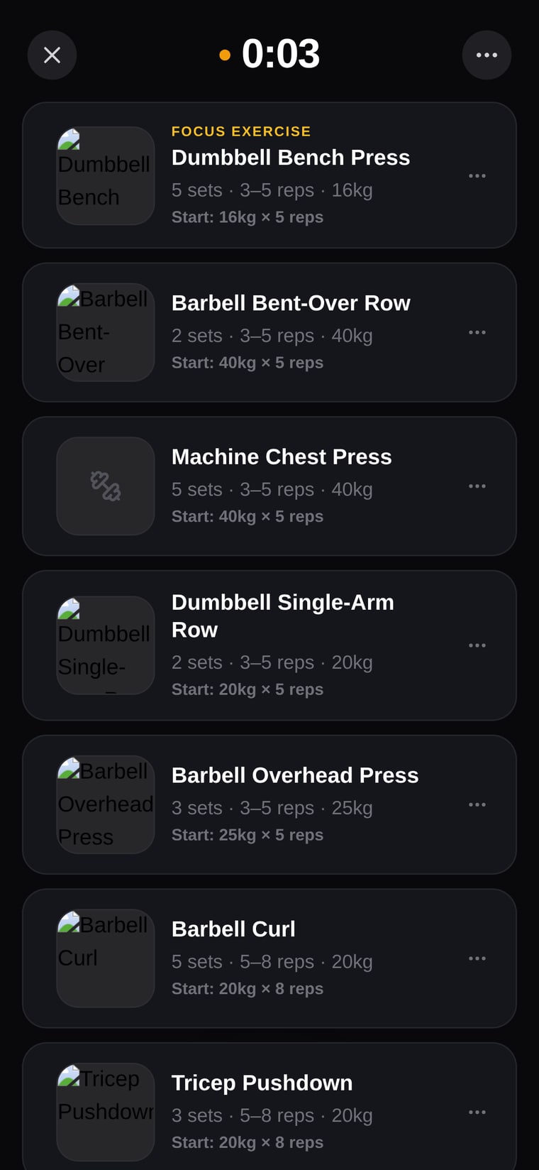 Coachly workout screen showing prescribed sets